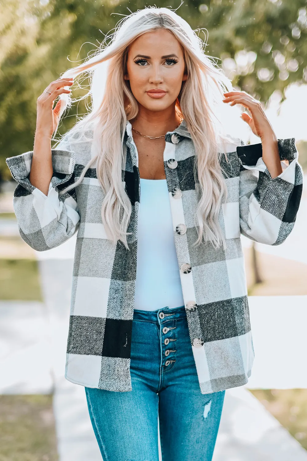 Plaid Button Up Dropped Shoulder Jacket, image 8