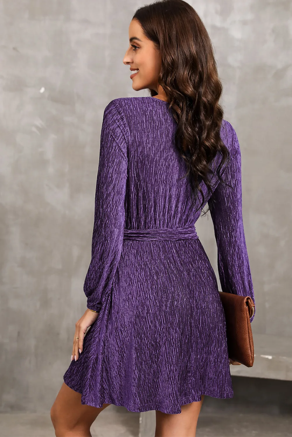 Round Neck Tie Front Long Sleeve Dress, image 10