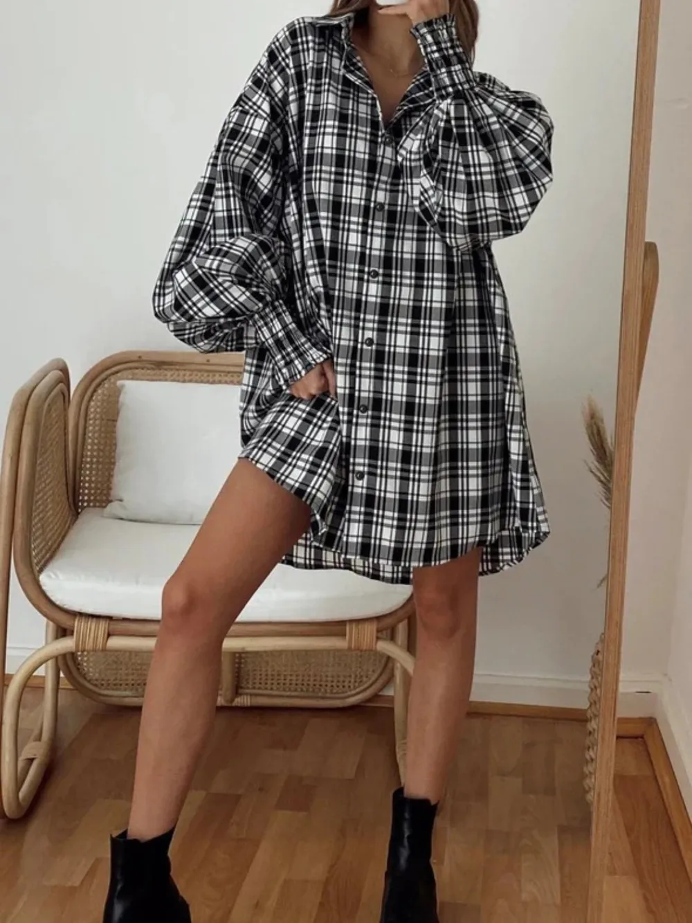Plaid Lantern Sleeve Shirt, image 13
