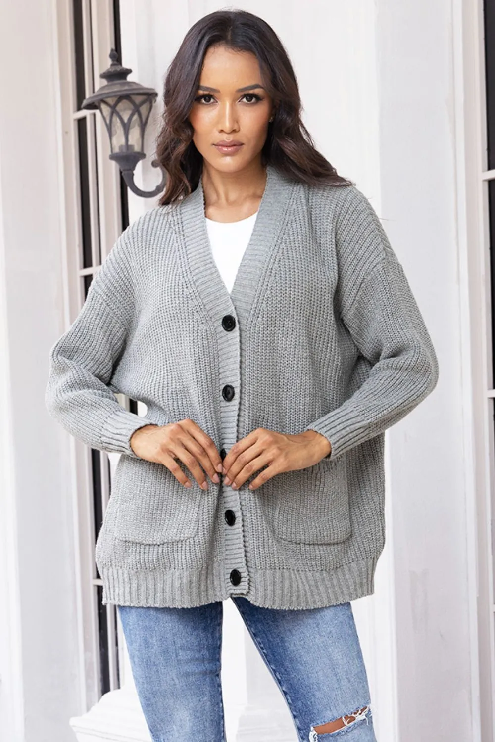 Button Up Long Sleeve Cardigan with Pockets, image 3