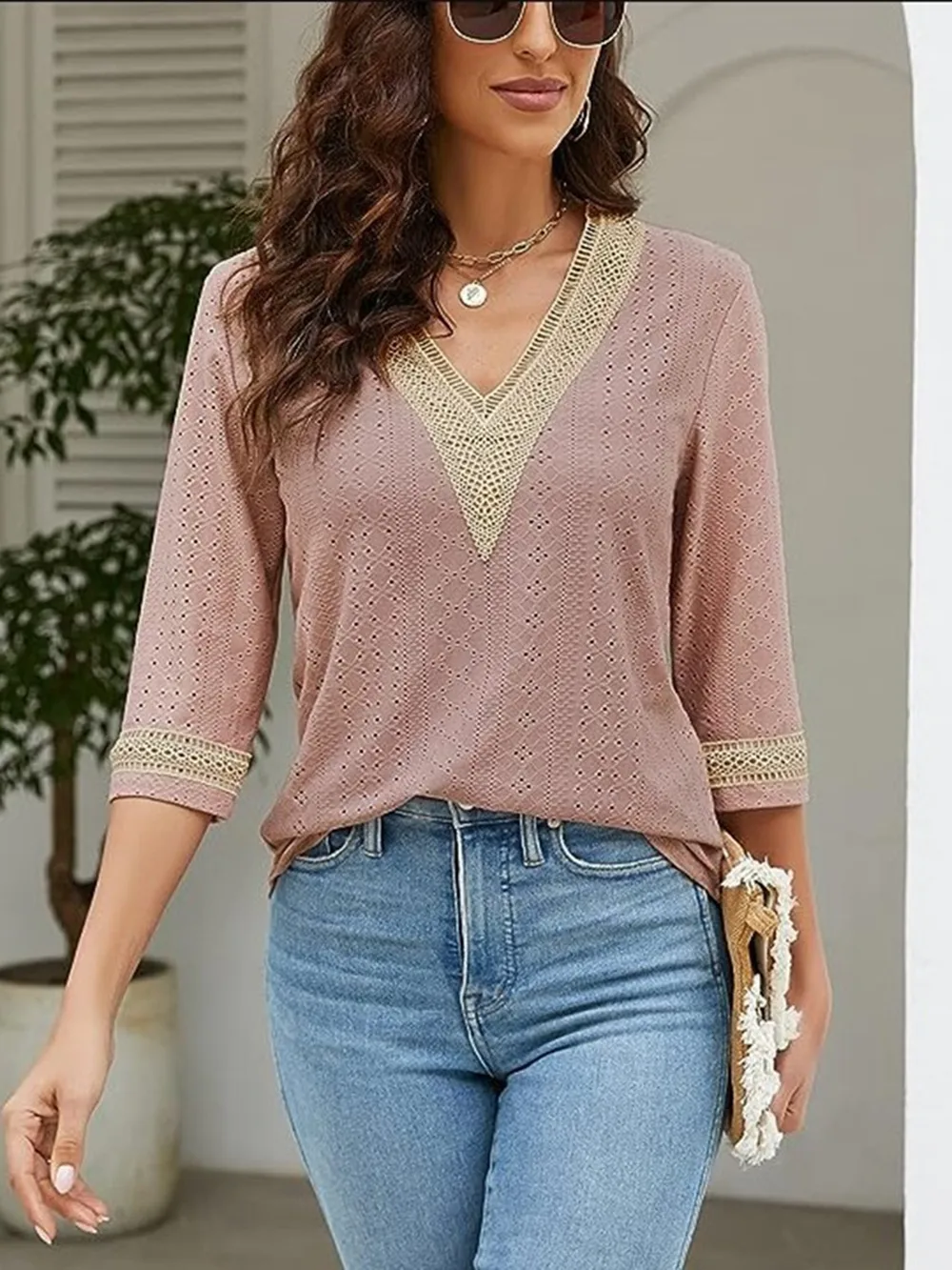 V-Neck Eyelet Blouse, image 25