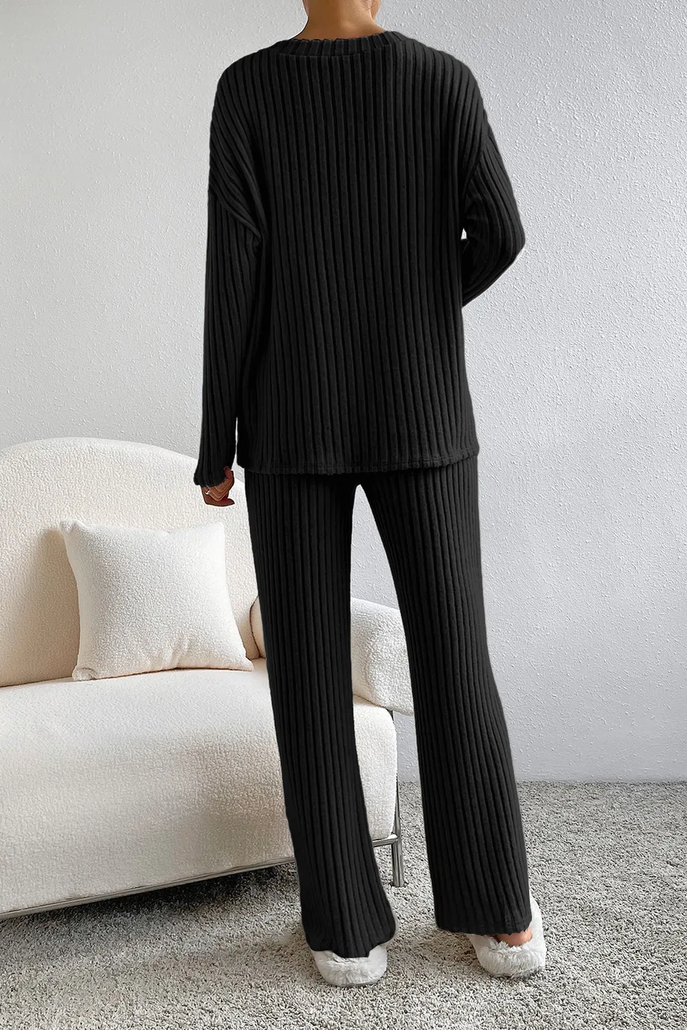 Ribbed V-Neck Top and Pants Lounge Set, image 7