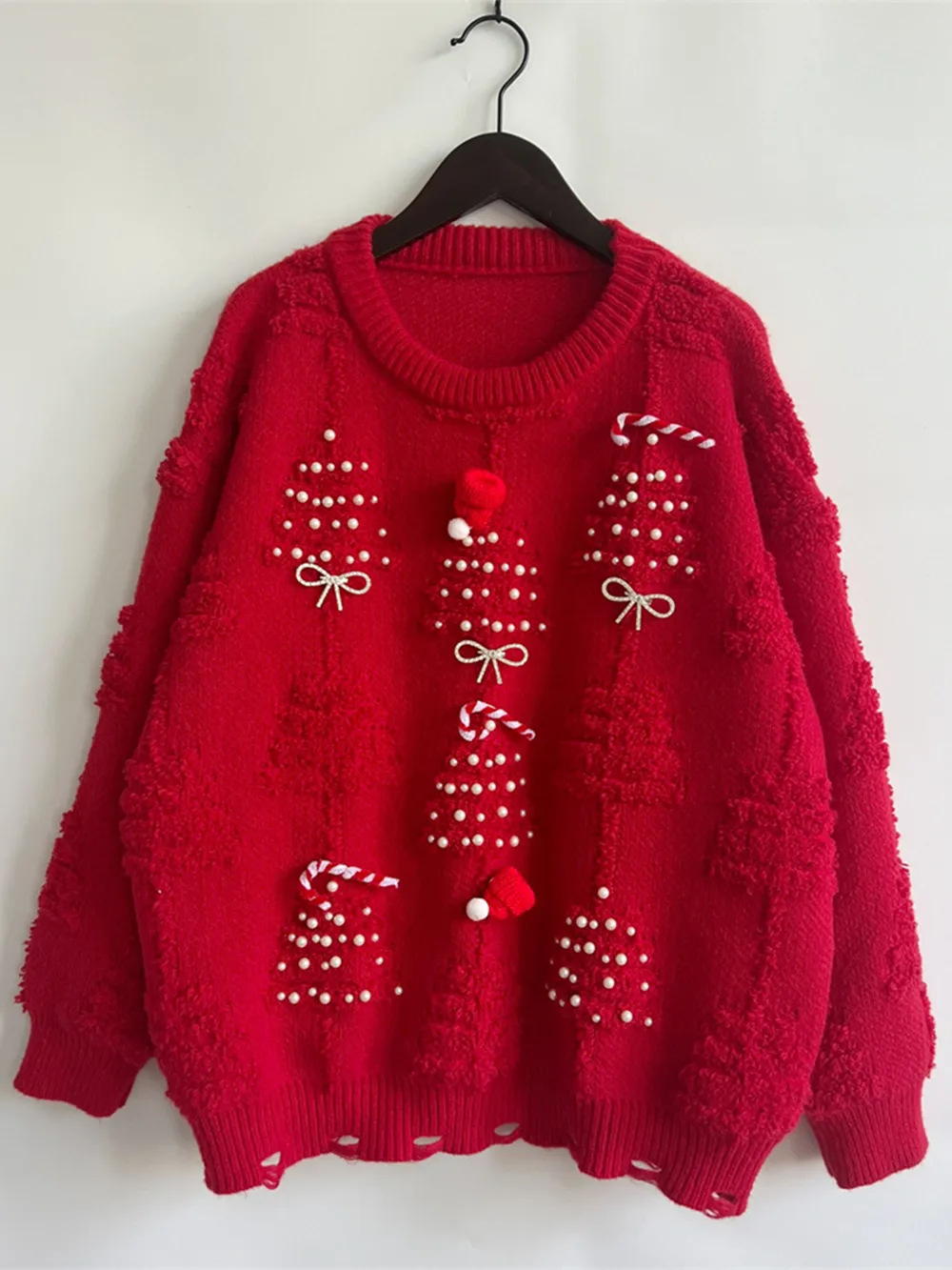 Pearl Detail Round Neck Long Sleeve Sweater, image 7