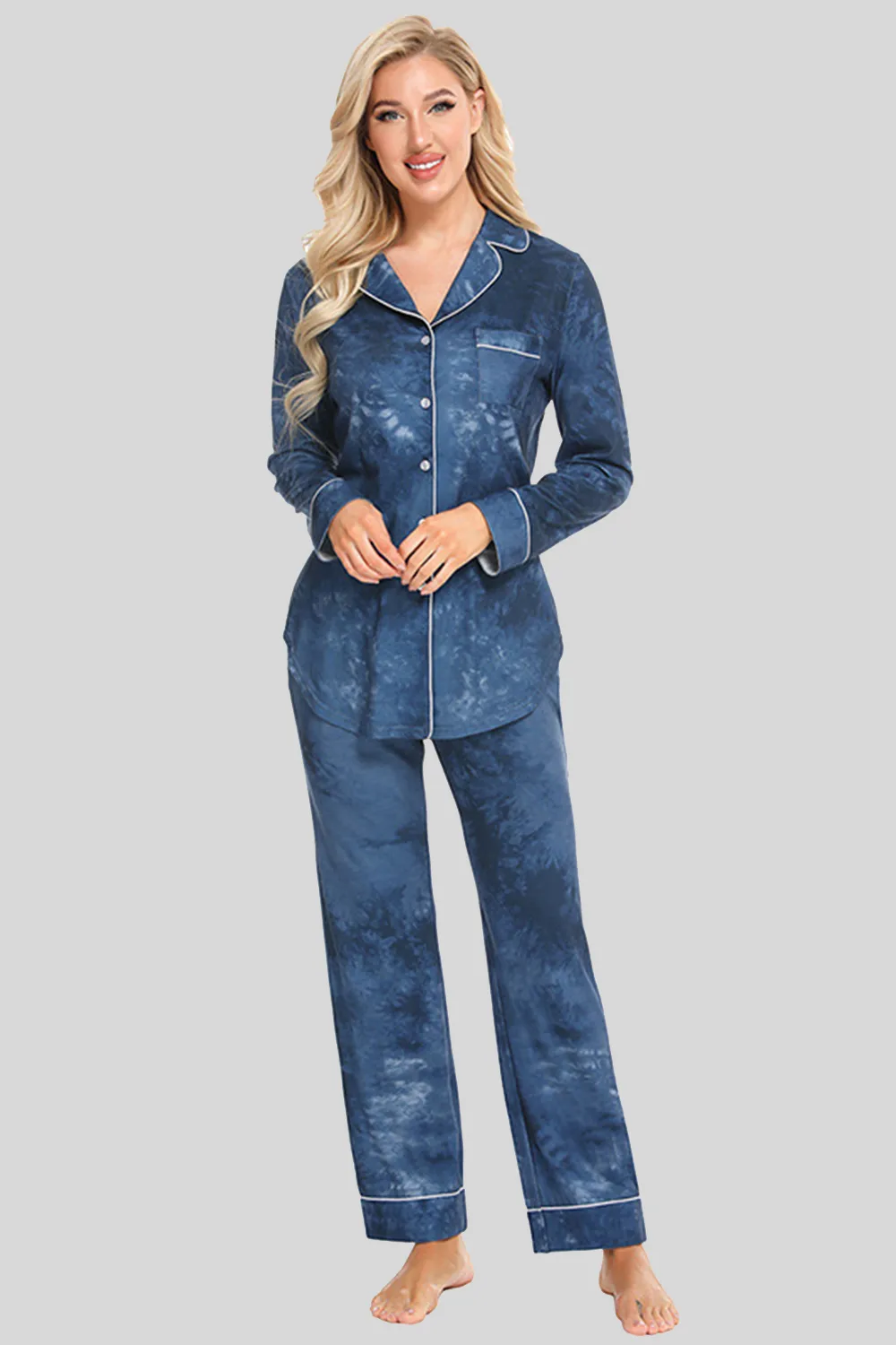 Collared Neck Long Sleeve Loungewear Set with Pockets, image 25