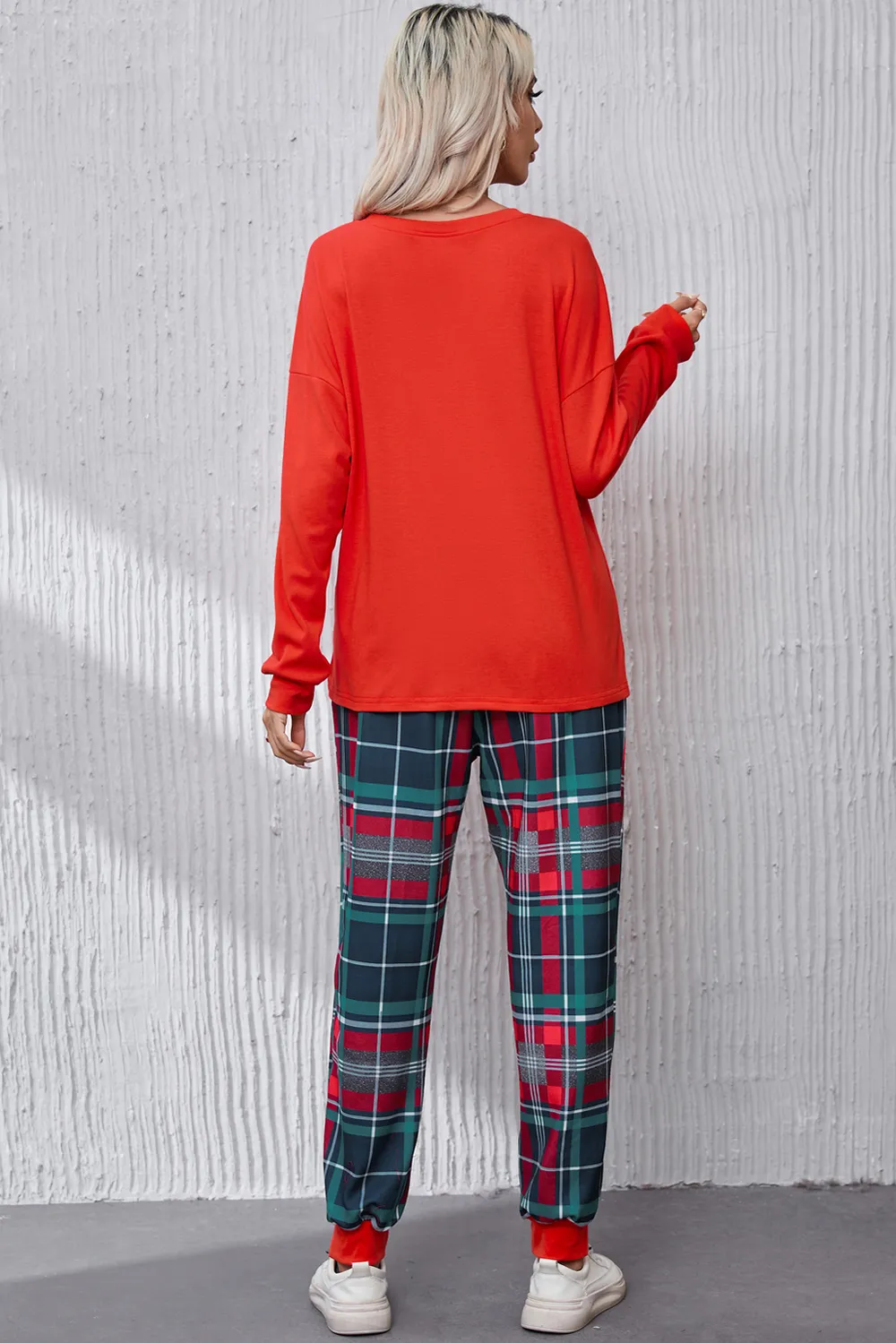 ALL IS BRIGHT Round Neck Top and Plaid Pants Lounge Set, image 3