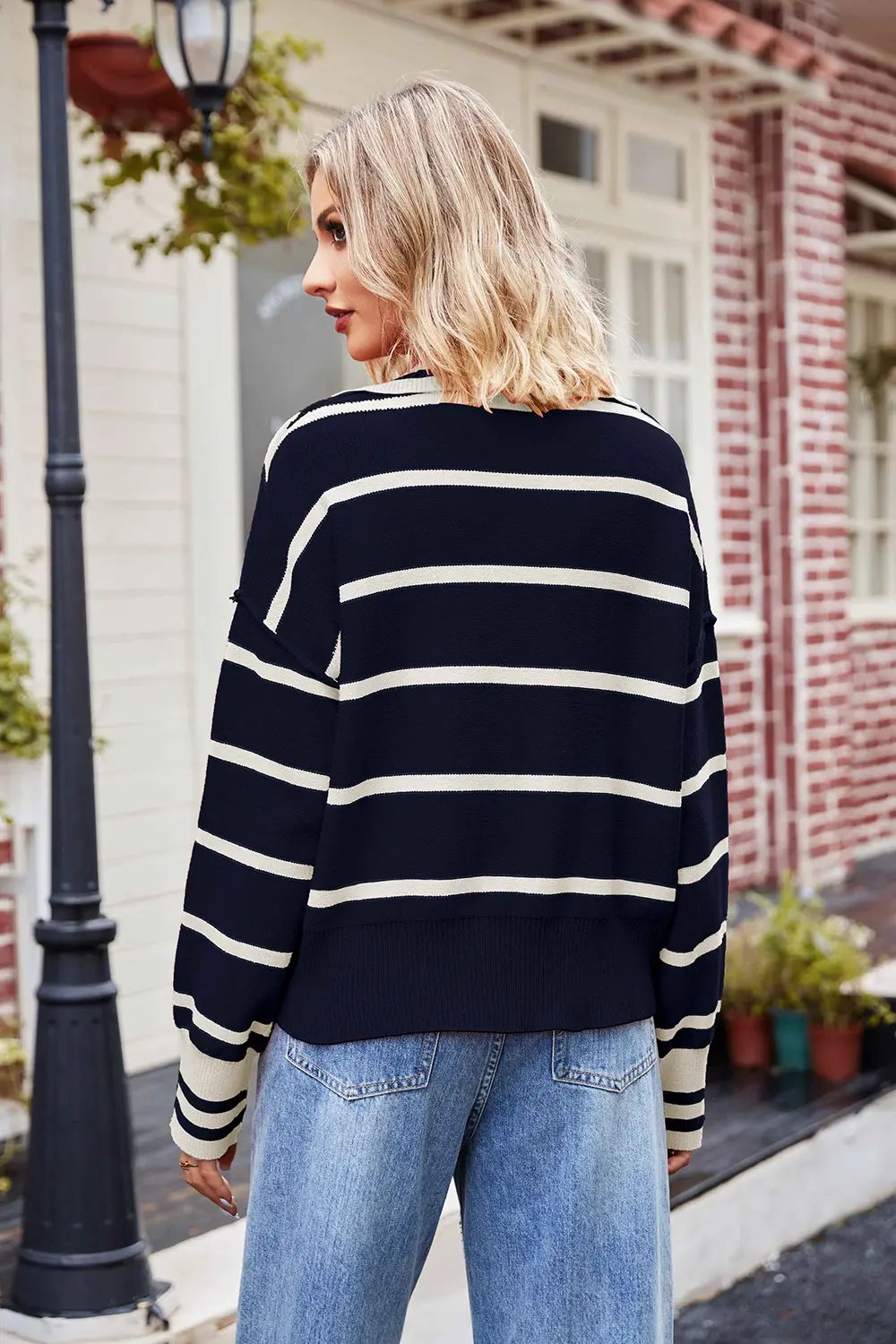 Striped Johnny Collar Sweater, image 16