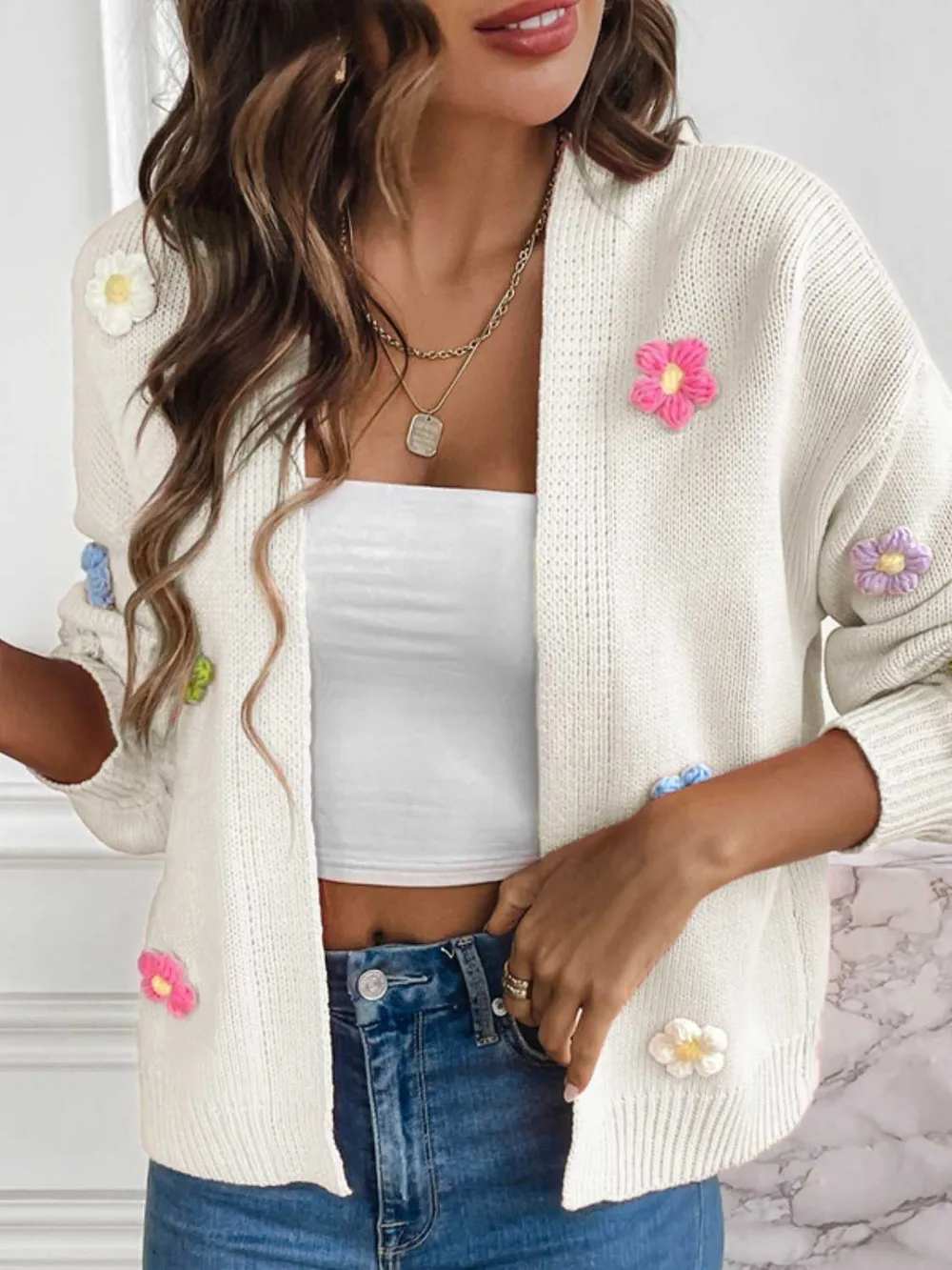 Floral Long Sleeve Open Front Cardigan, image 12