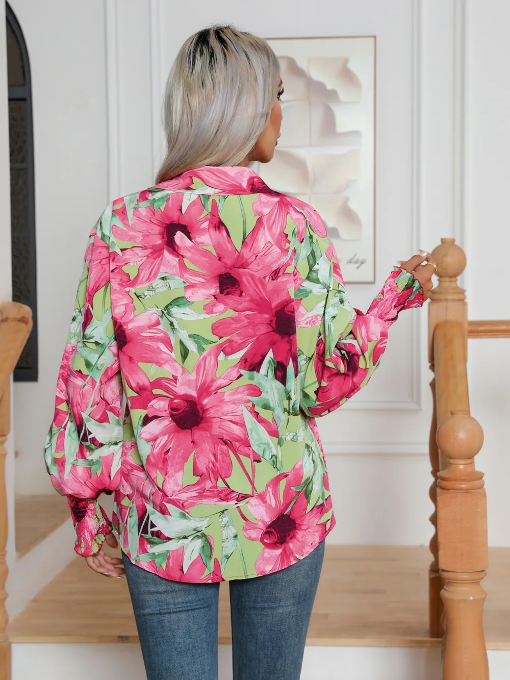 Floral Collared Neck Buttoned Shirt, image 8