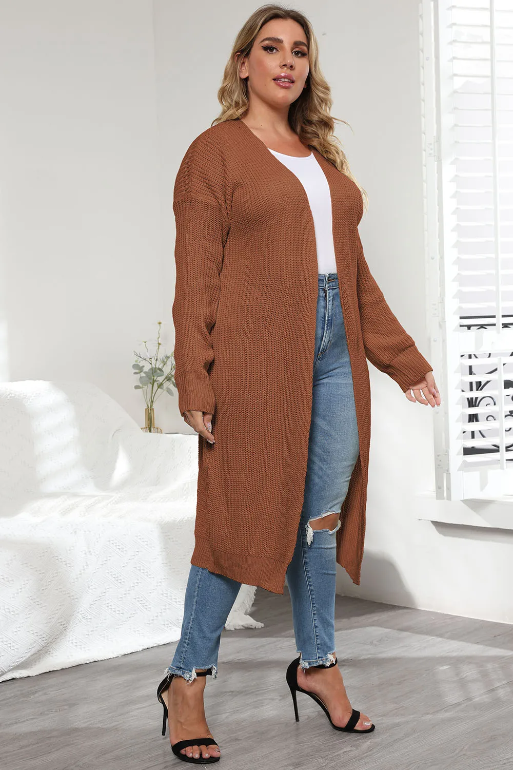 Plus Size Open Front Long Sleeve Cardigan, image 6
