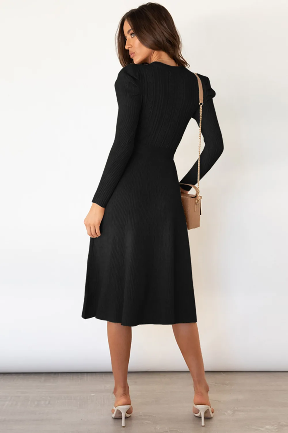 Round Neck Long Sleeve Tie Waist Sweater Dress, image 9