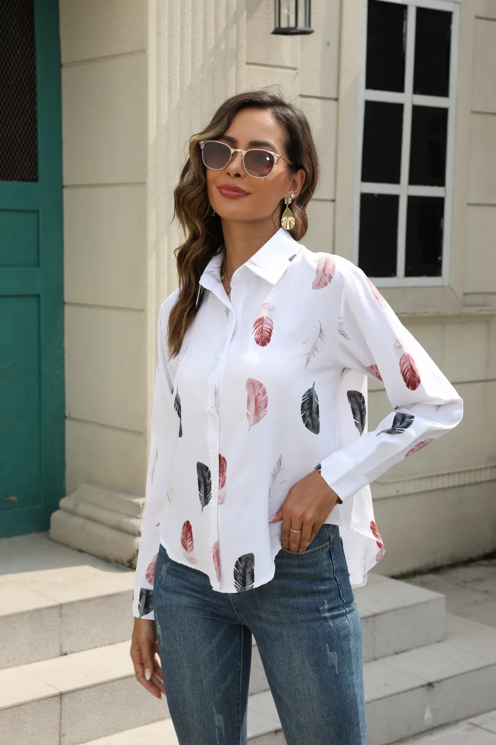 Printed Collared Neck Buttoned Shirt, image 6