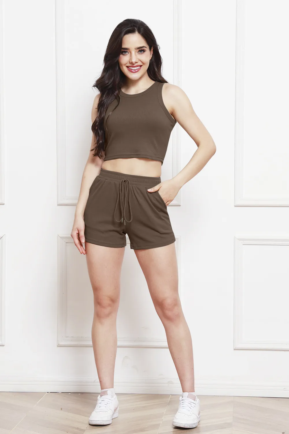 Round Neck Tank and Drawstring Shorts Set, image 11