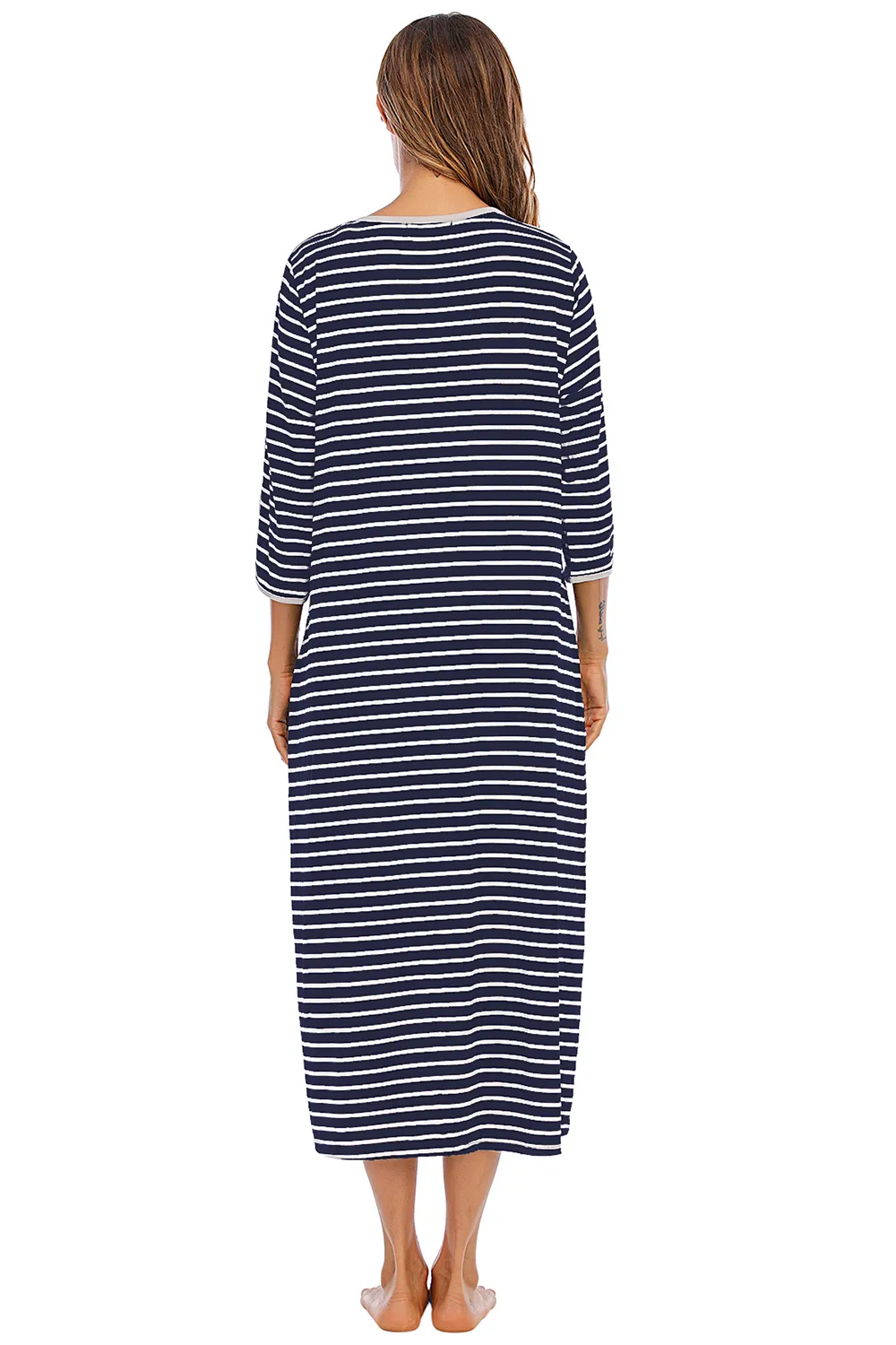 Round Neck Three-Quarter Sleeve Midi Night Dress, image 3