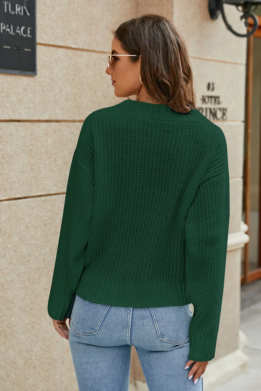 Openwork Surplice Long Sleeve Sweater, image 9
