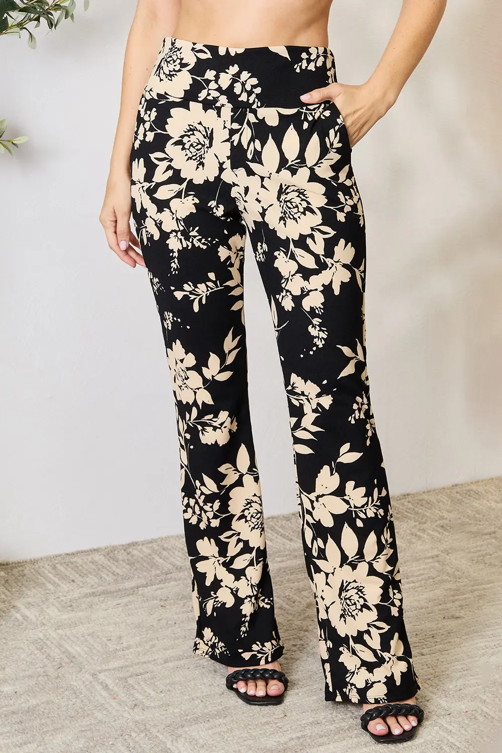 Full Size High Waist Floral Flare Pants, image 5