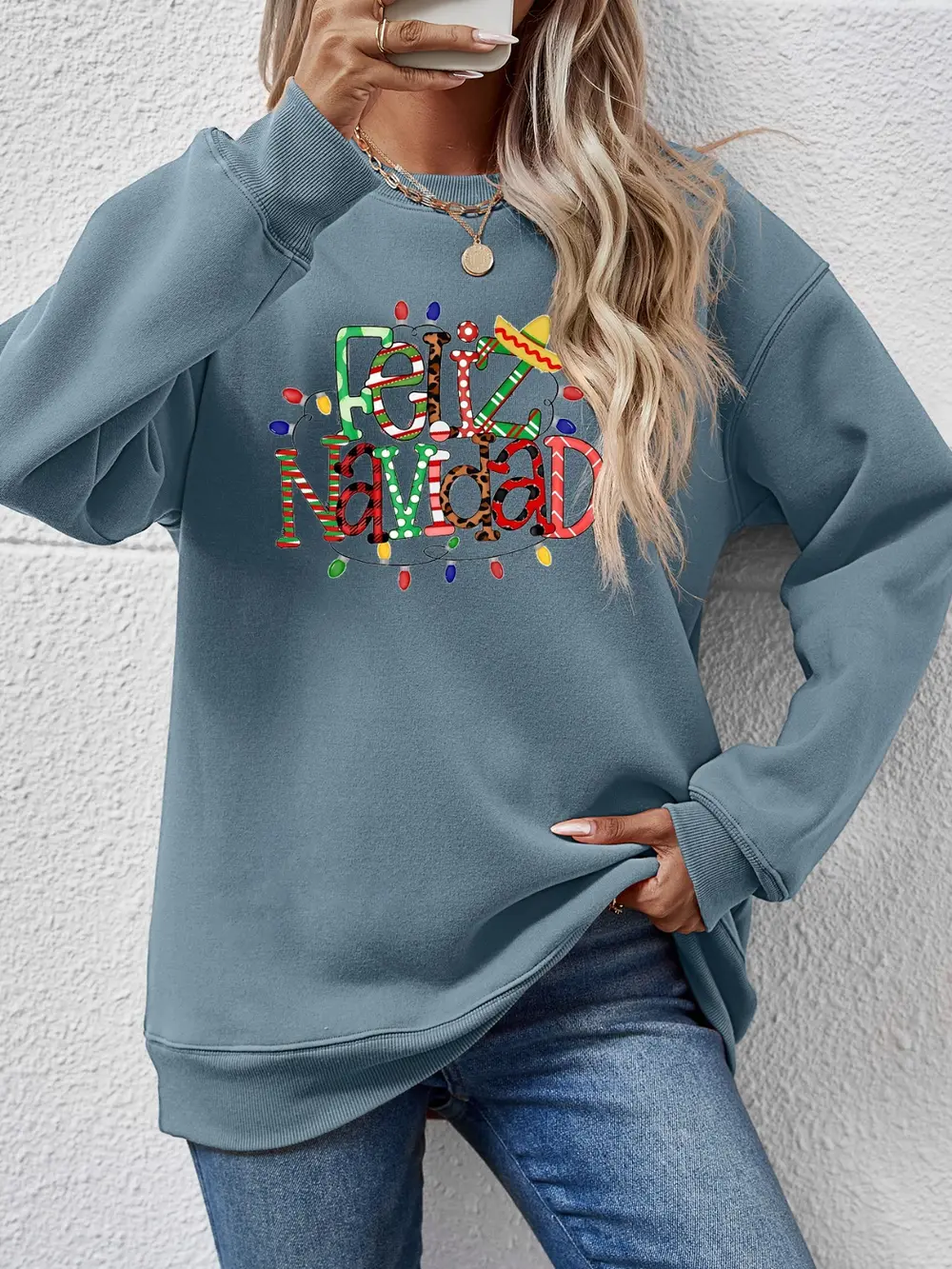 FELIZ NAVIDAD Round Neck Drop Shoulder Sweatshirt, image 10