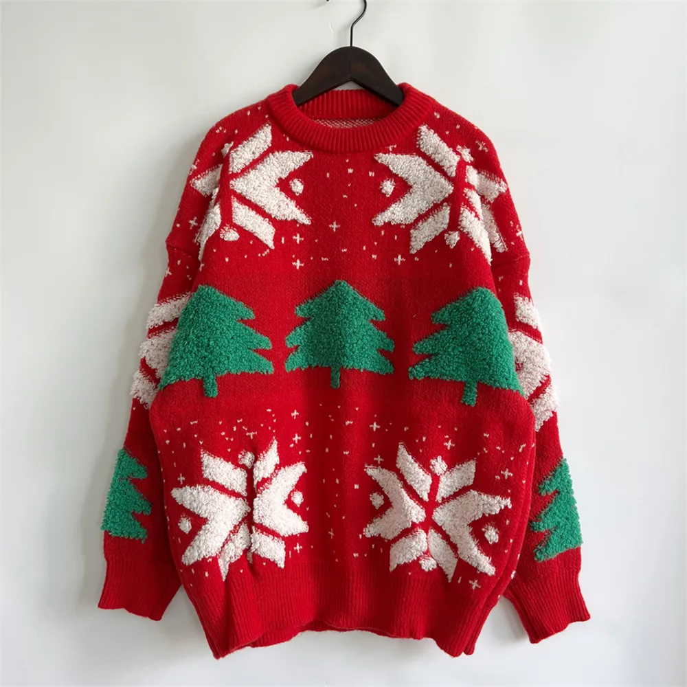 Snowflake Round Neck Long Sleeve Sweater, image 4