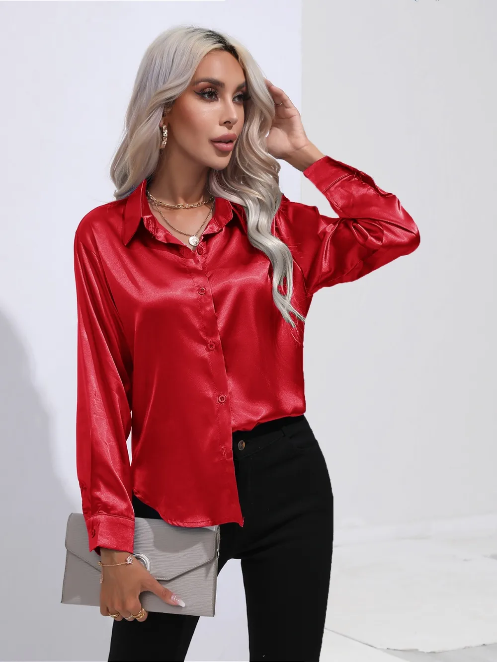 Collared Neck Buttoned Long Sleeve Shirt, image 19