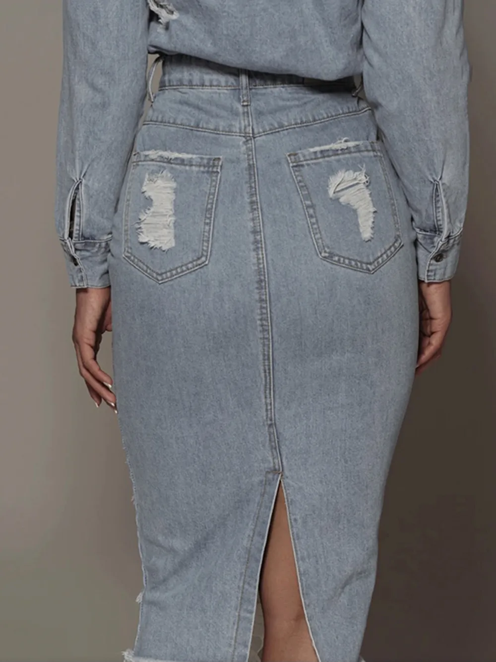 Distressed Slit Denim Skirt, image 2