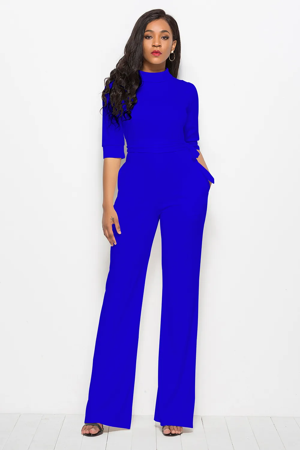 Mock Neck Tie-Waist Half Sleeve Jumpsuit, image 28