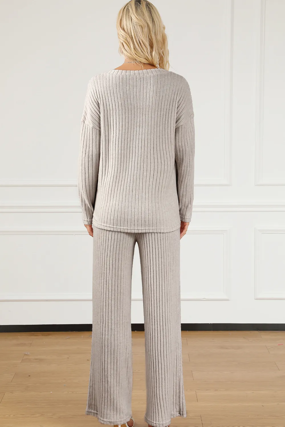Ribbed V-Neck Top and Pants Lounge Set, image 8