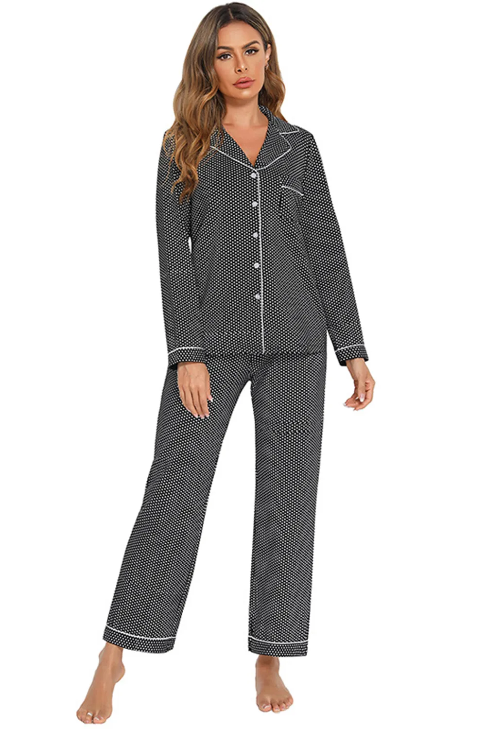 Collared Neck Loungewear Set with Pocket, image 5