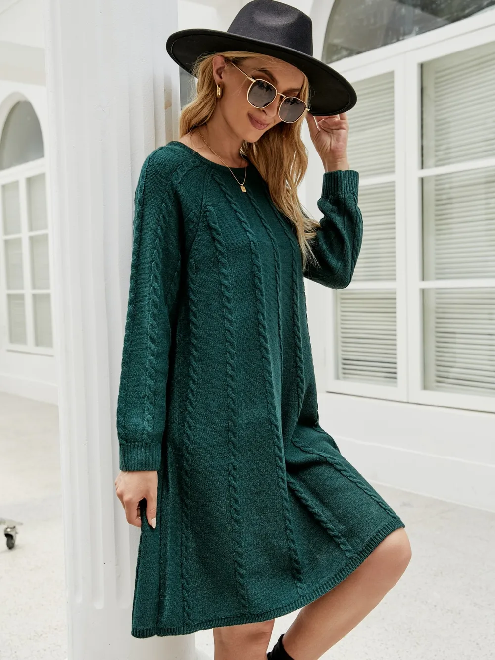 Cable-Knit Long Sleeve Sweater Dress, image 5
