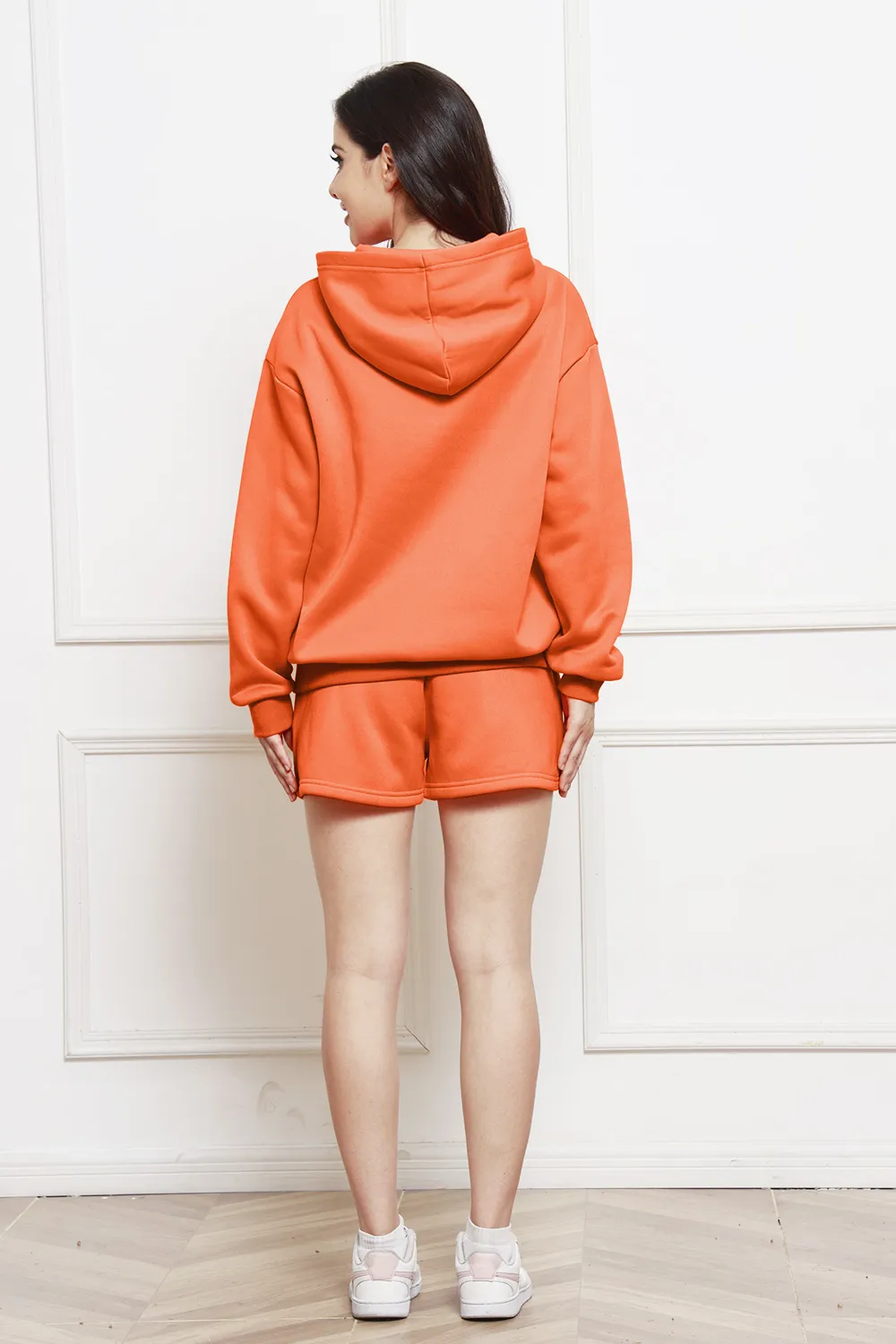 Drop Shoulder Long Sleeve Hoodie and Shorts Set, image 2