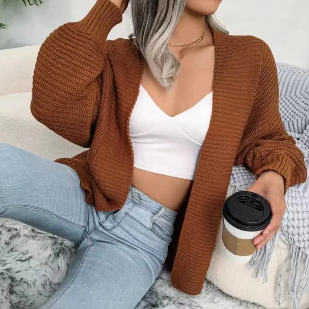 Open Front Lantern Sleeve Cardigan, image 7