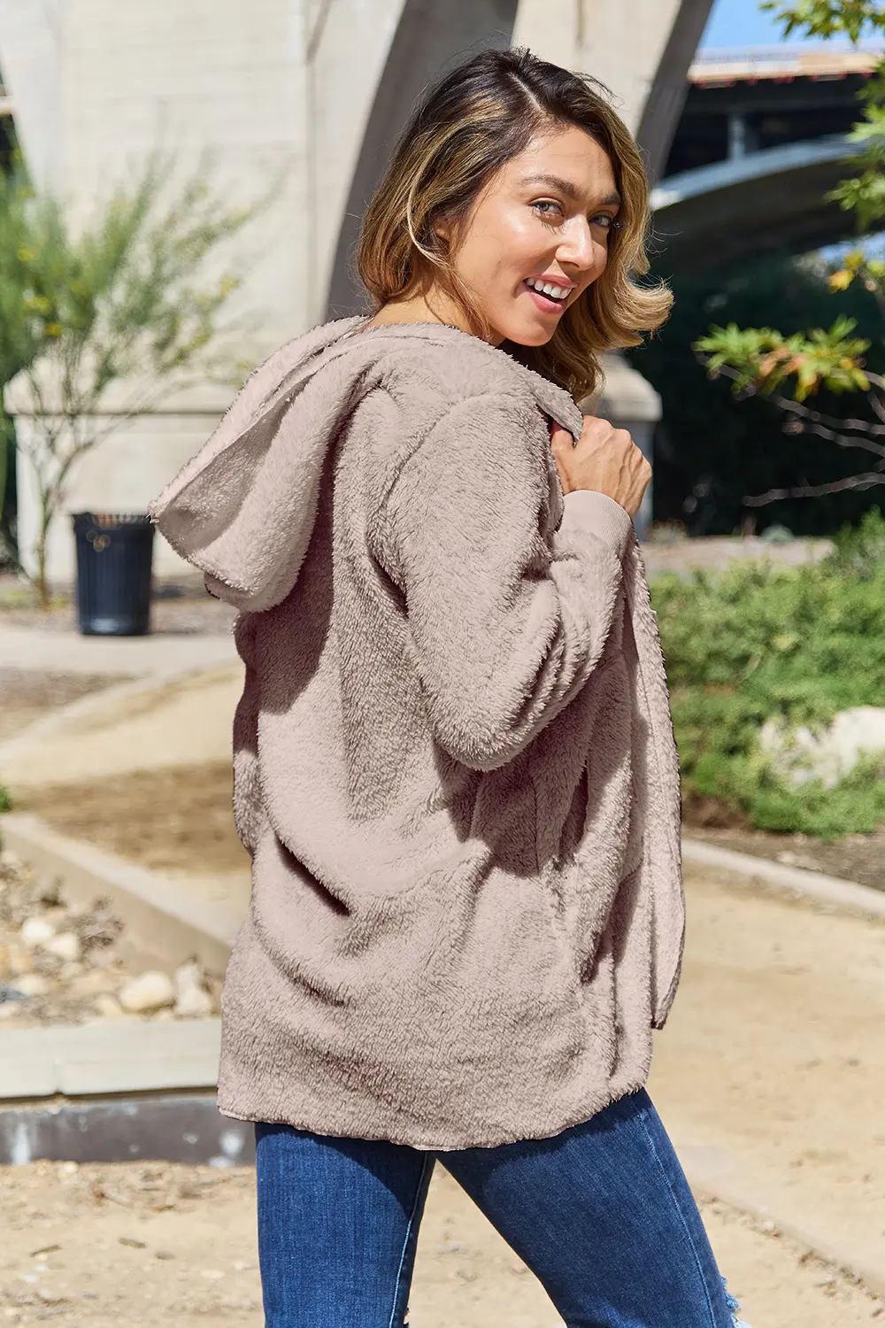 Full Size Teddy Hooded Jacket with Pockets, image 26