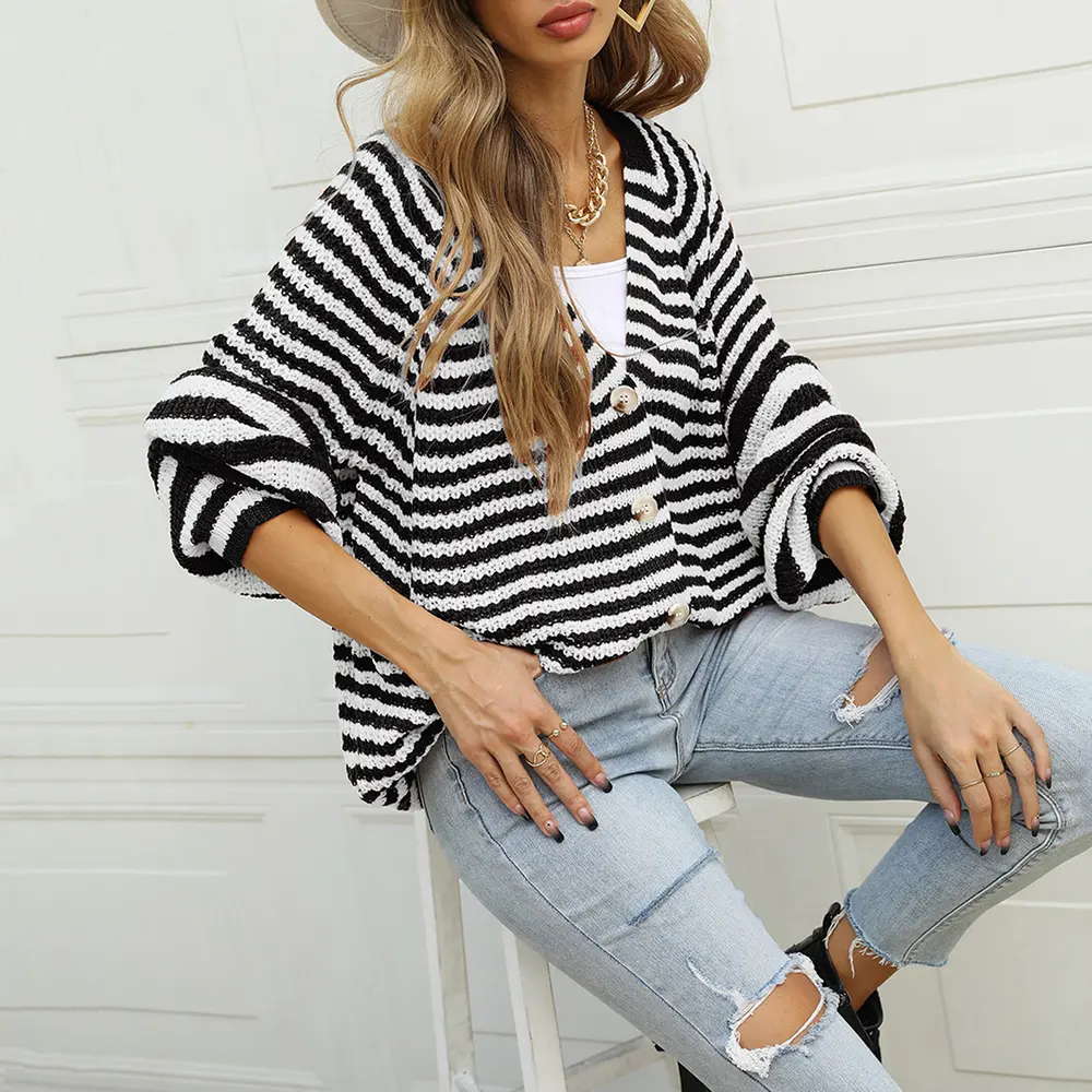 Striped Button Down Long Sleeve Cardigan, image 5