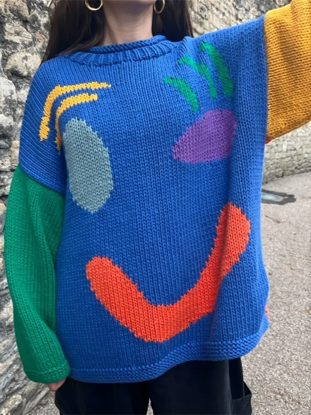 Contrast Drop Shoulder Long Sleeve Sweater, image 10