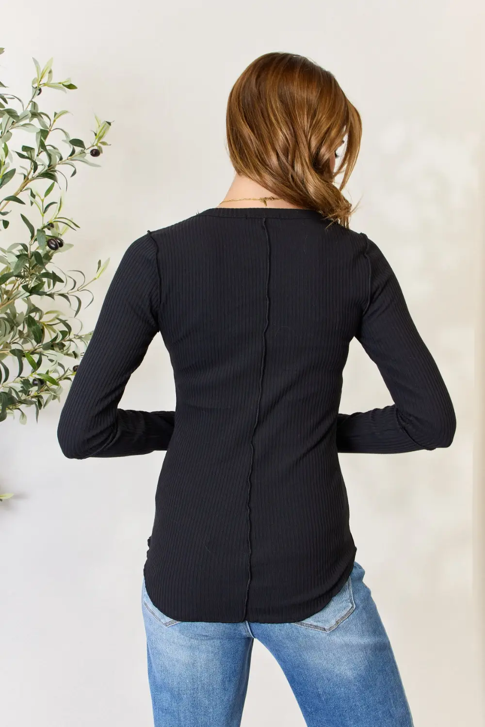 Full Size Ribbed Round Neck Long Sleeve Top, image 10