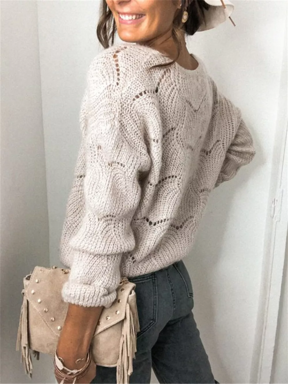Openwork Button Up Long Sleeve Cardigan, image 2