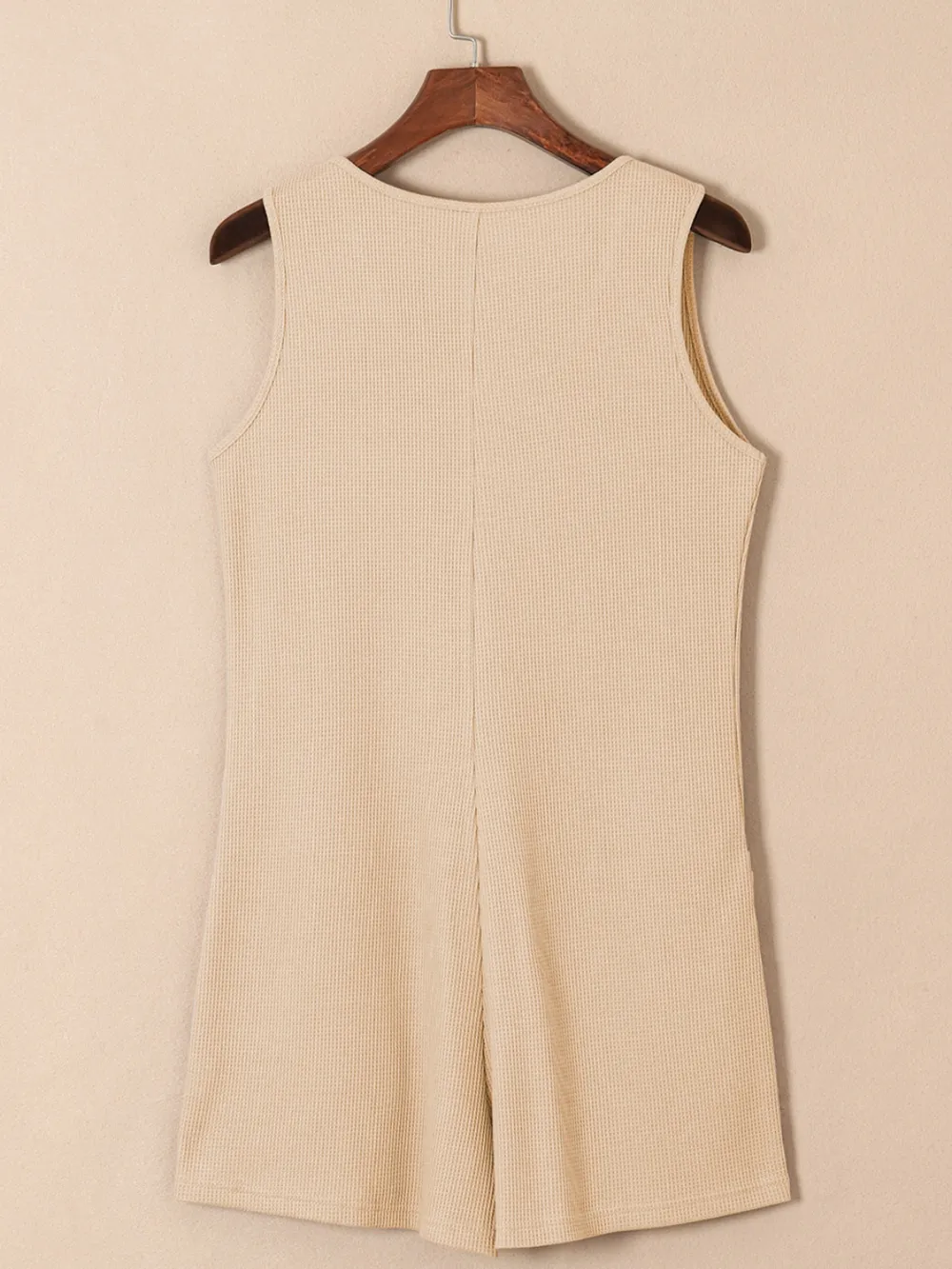 Waffle-Knit Half Button Sleeveless Romper with Pockets, image 16