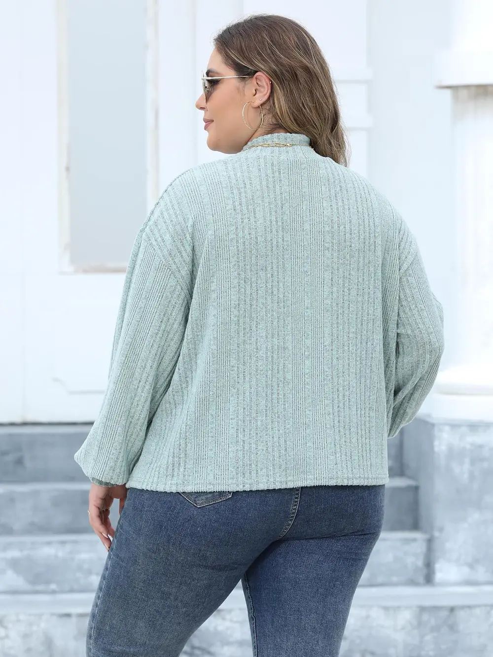 Plus Size Mock Neck Long Sleeve Knit Top, image 7