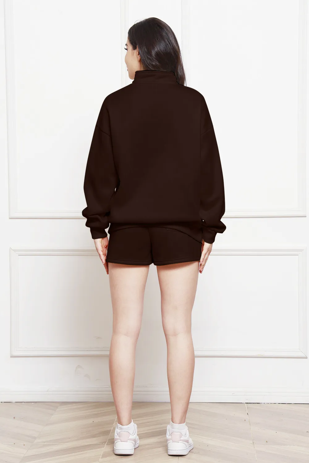 Half Zip Long Sleeve Sweatshirt and Drawstring Shorts Set, image 10