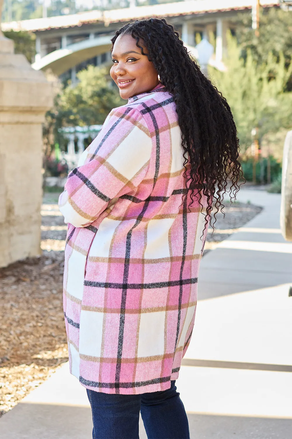 Full Size Plaid Button Up Lapel Collar Coat, image 24