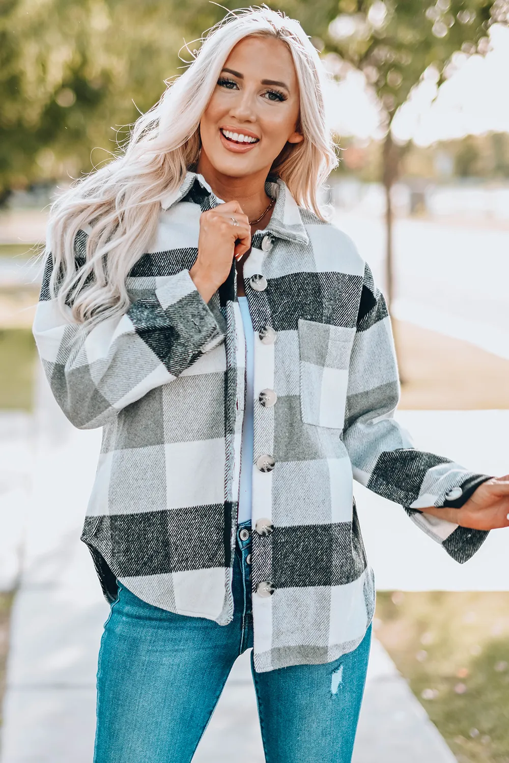Plaid Button Up Dropped Shoulder Jacket, image 9
