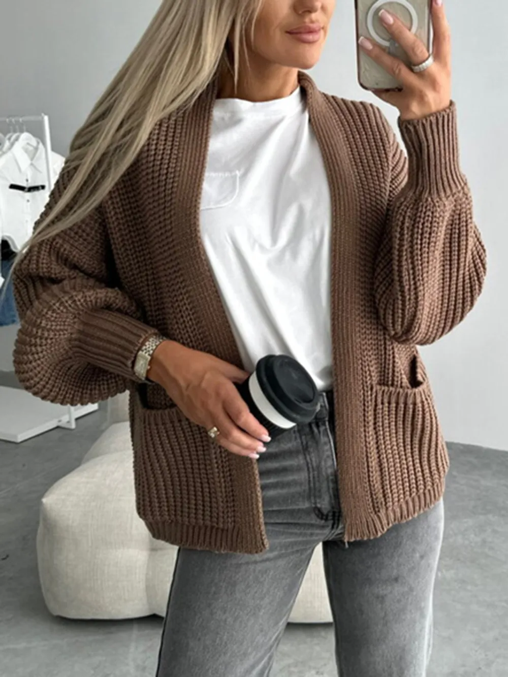 Open Front Dropped Shoulder Cardigan, image 12
