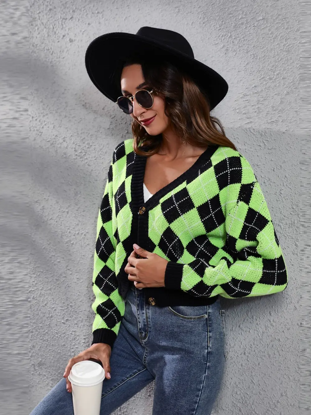 Geometric Button Up Long Sleeve Cardigan, image 4