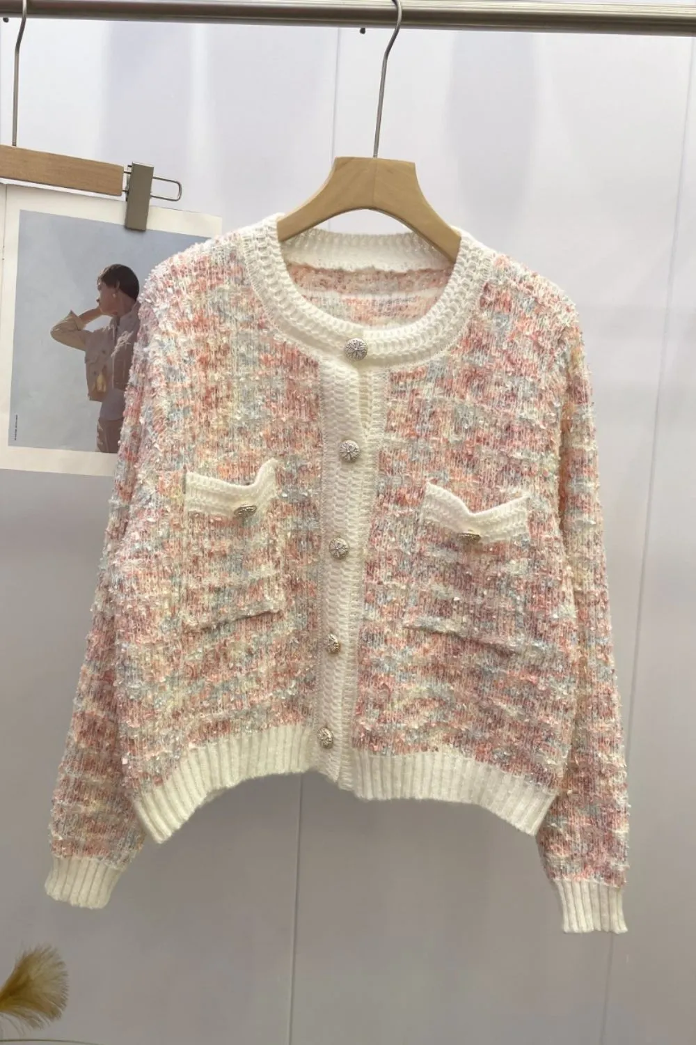Heathered Button Up Long Sleeve Cardigan, image 6