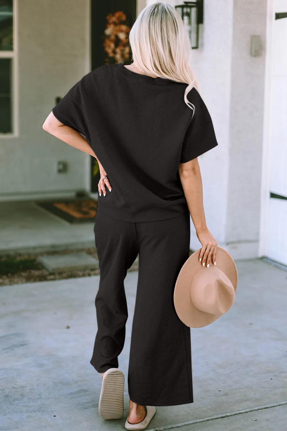 Full Size Texture Short Sleeve Top and Pants Set, image 7
