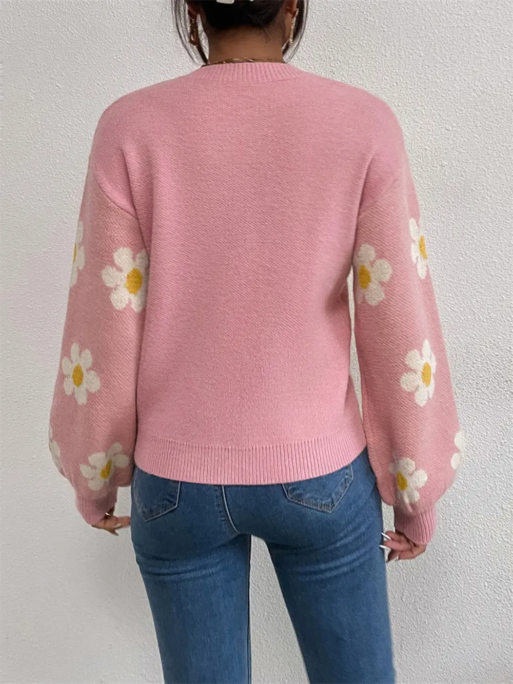 Flower Round Neck Latern Sleeve Sweater, image 14