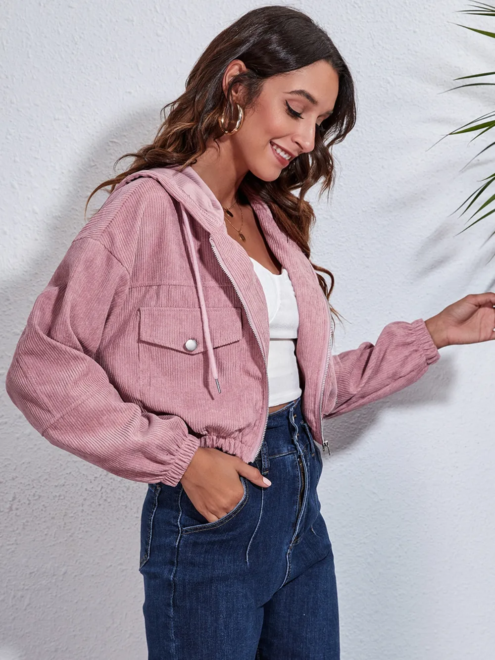 Drawstring Hooded Zip Up Jacket with Pockets, image 4