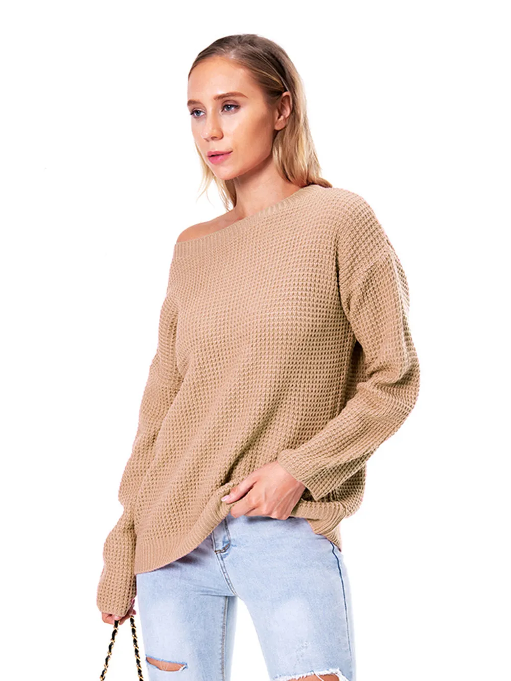Boat Neck Drop Shoulder Long Sleeve Sweater, image 11