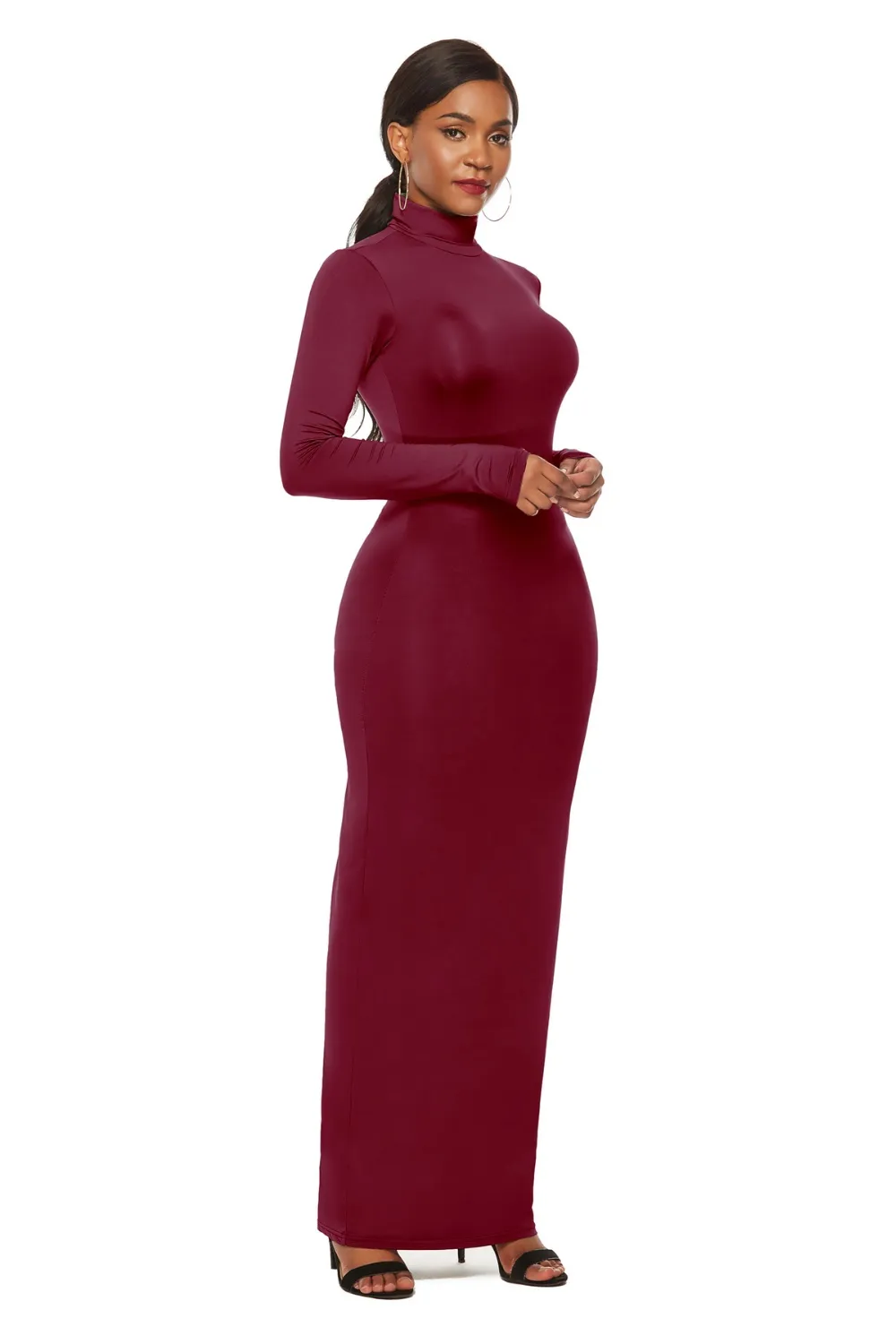Mock Neck Long Sleeve Maxi Slim Dress, image 26