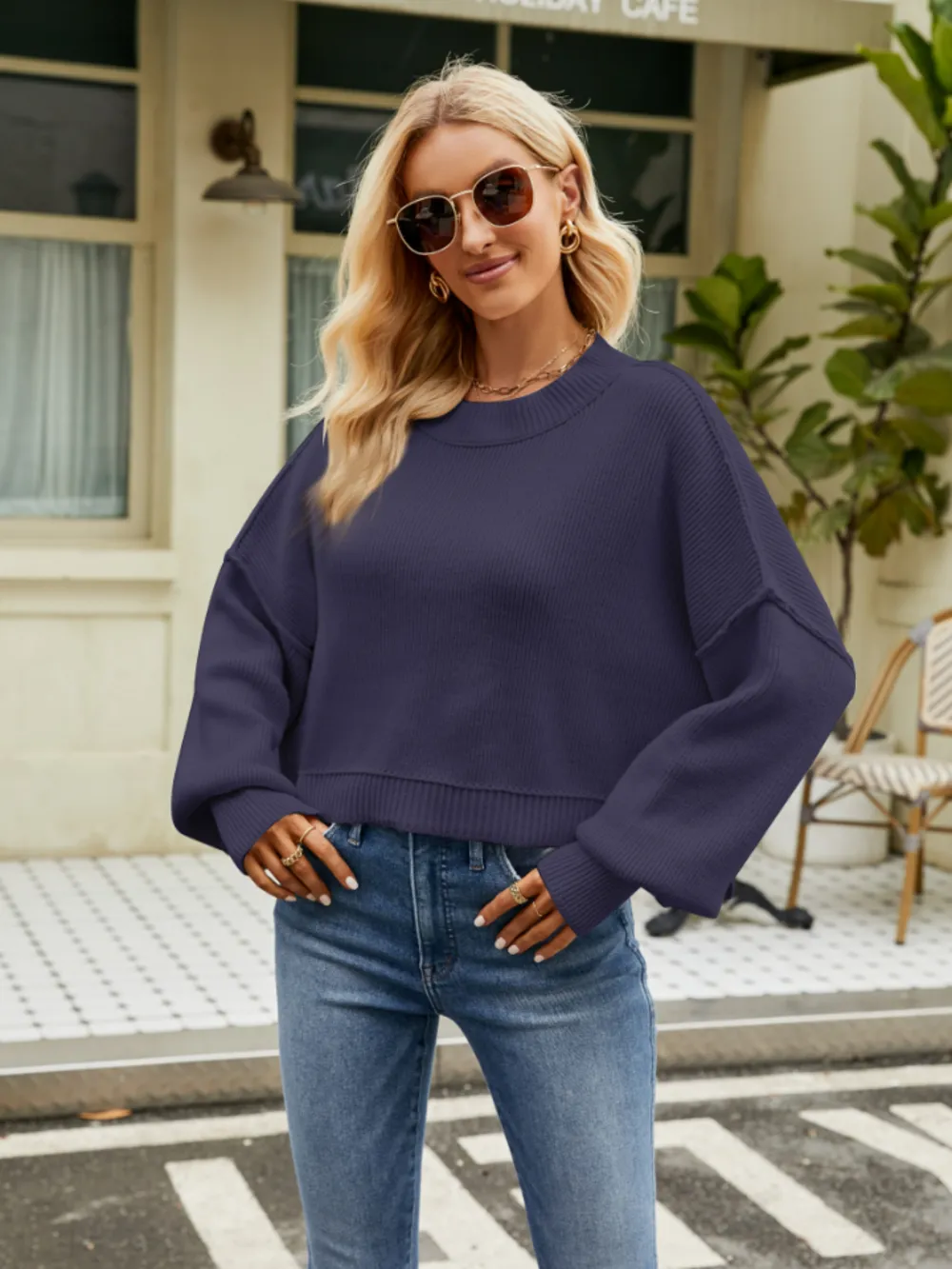 Round Neck Lantern Sleeve Sweater, image 6