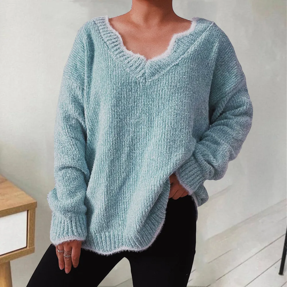 V-Neck Drop Shoulder Long Sleeve Sweater, image 4