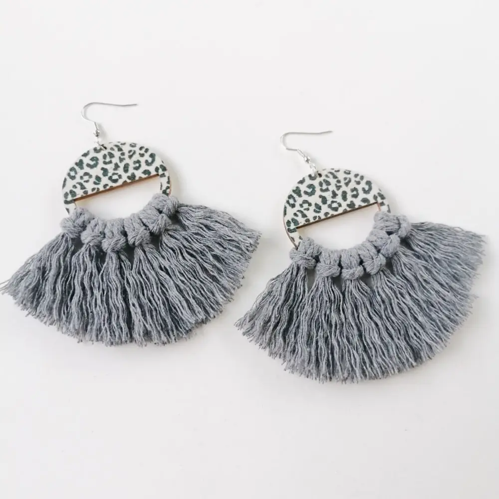 Tassel Detail Leopard Drop Earrings, image 4